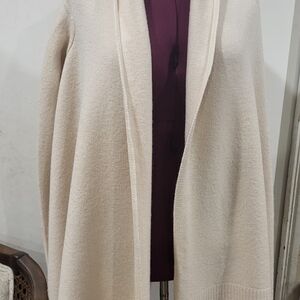 DKNY M/L Wool Off White Cozy Convertible Knit Cardigan Designer See Pictures